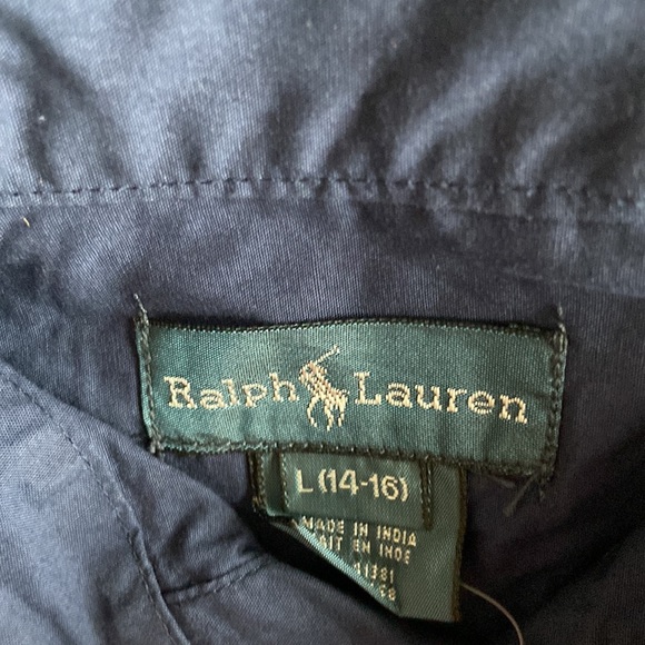Polo Ralph Lauren Boys Short Sl. button down shirt navy blue  Size L 14/16 NWT - Picture 2 of 4